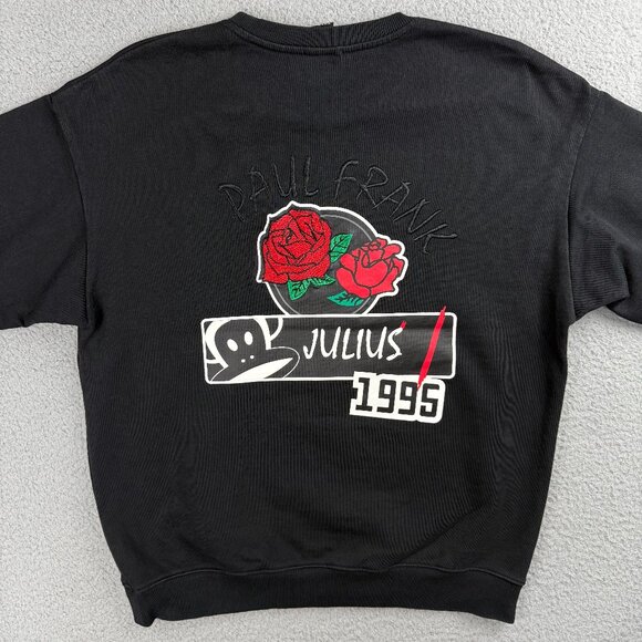 Paul Frank Sweatshirt Womens Large L Black Julius Monkey Rose Embroidery Sweater - Picture 3 of 10